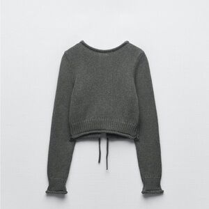 Zara open back knit crop sweater gray size small